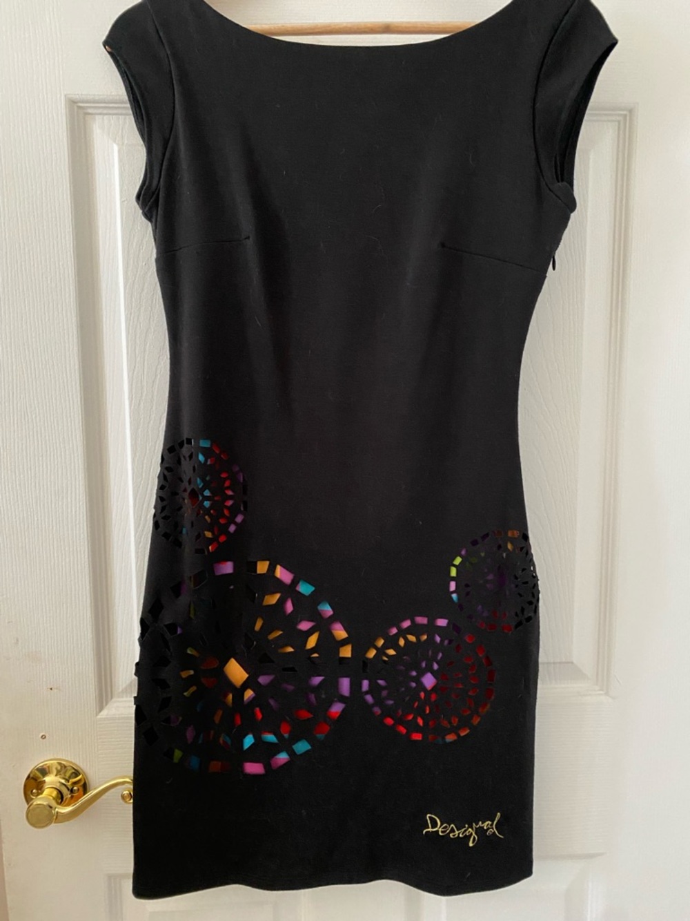 Desigual Black Mini Dress with Multicolor Mosaic Cutouts